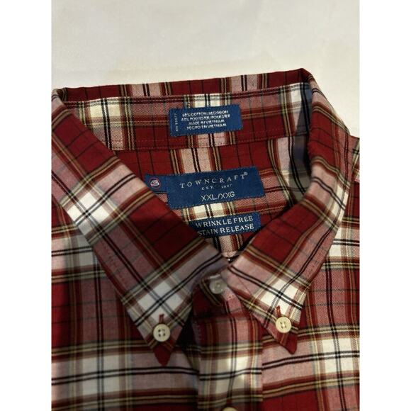 Towncraft‎ Shirt Xxl Long Sleeve Red Plaid Wrinkle Free Button Holiday workwear - Picture 4 of 7